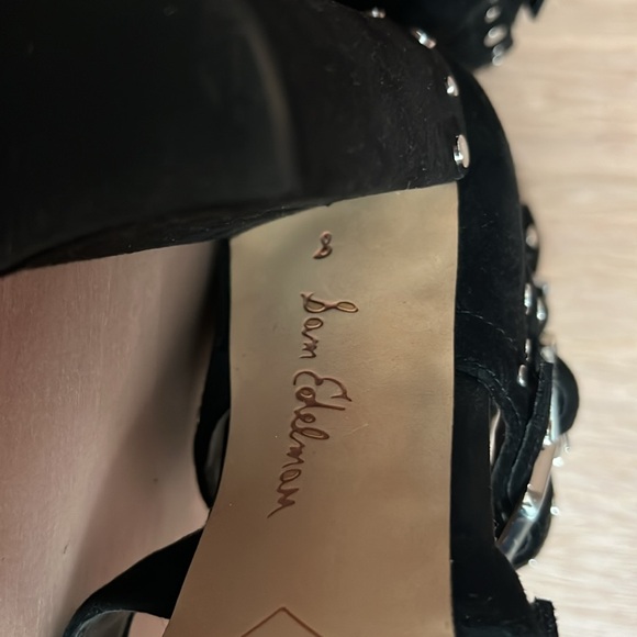 Sam Edelman Black Buckle Heels w/ Silver Studs and Zip-up Back - Picture 7 of 9